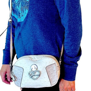 Guess, crossbody, ostrich leather, with adjustable strap and interior zip pocket